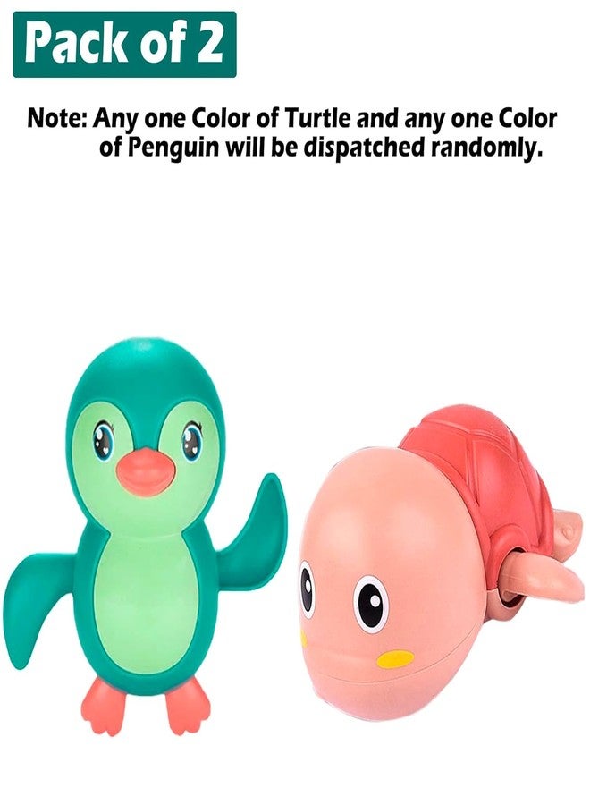 GoldiMec Swimming Turtle & Penguin for Toddlers / Babies Pack of 2 Bath tub Toy Windup Toys Key Operated Toys Cutte Floating Bathing Toys (Multicolor) (Turtle and penguine) - Image 2
